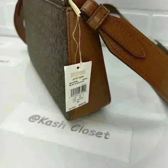 Michael Kors Crossbody Tech Attach Small Jet Set Travel MK Signature Brown - Picture 10 of 12